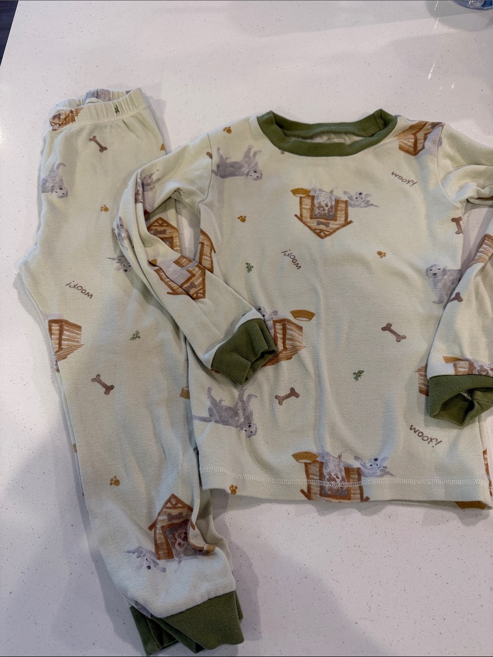 Burts Bees Green Puppy Print Pajama Set